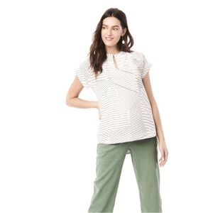 LOYAL HANA Blouse Womens Nursing Top Sleeveless High Low Geometric Black Sz S